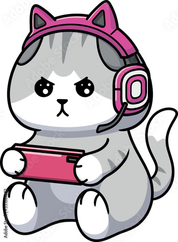 Cute cat playing video games