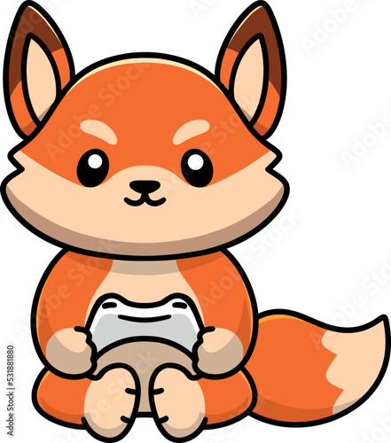 Cute fox playing video games