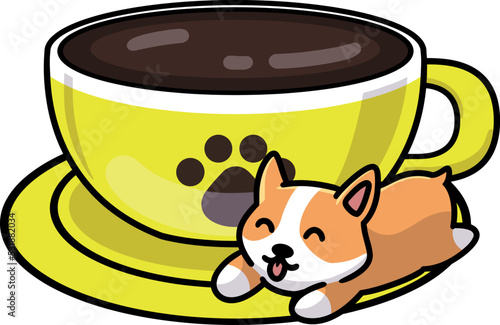 Cup of coffee with corgi dog