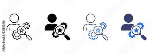 HR Search Person Silhouette and Line Icon. Job Hire Human Resource Pictogram. Find Talent Employee Icon. Career Hiring Employment Recruit Agency. Editable Stroke. Isolated Vector Illustration