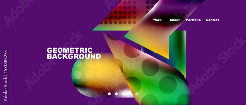 Glassmorphism landing page background template. Colorful glass shapes with metallic effect abstract composition for wallpaper, banner, background