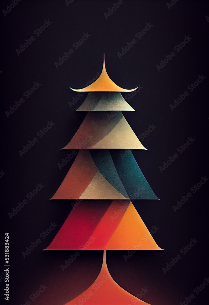 Fototapeta premium 3d illustration of a modern Christmas tree with colorful shapes and retro style.