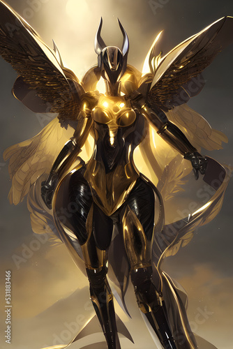 A futuristic golden Egyptian angel