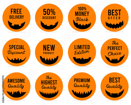 Set of Price tags. Promotional sale badge and retail paper stickers for Halloween Day.	
	

