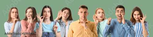Fotografija Group of gossiping people on green background