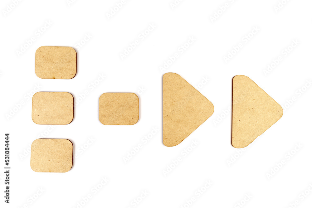 Workflow flowchart of business management concept, flow chart, diagram action plan processing with wooden plates on white background. Workflow flowchart of business management concept, flow chart, diagram action plan processing with wooden plates on white background.