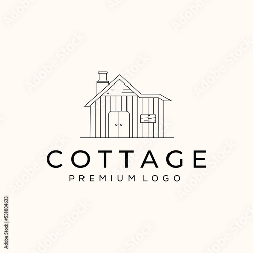 cottage line art logo vector minimalist illustration design, cottage with chimney logo design