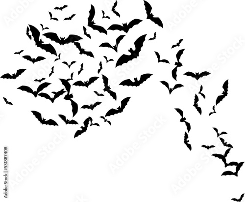 Tableau sur toile Bat swarm. Flying bat silhouette. Halloween Decoration element.