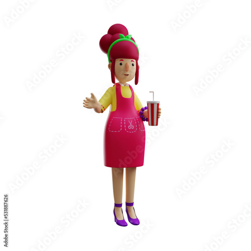 3D Mother Cartoon Illustration holding a glass of water