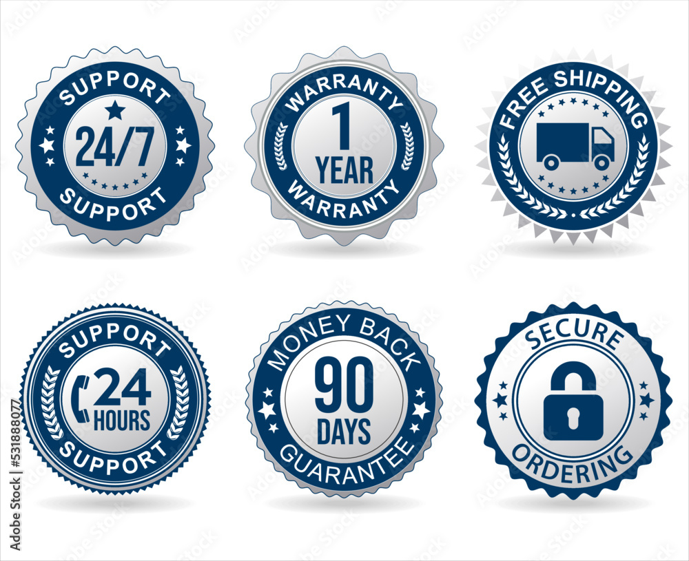 Shopping badge of free shipping warranty money back and satisfaction Shopping badge of free shipping warranty money back and satisfaction