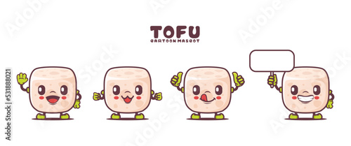 Tofu cartoon mascot with different expressions