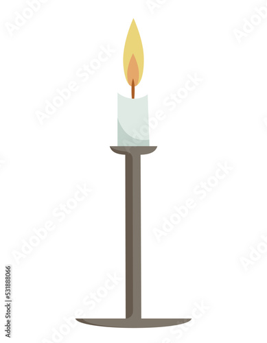 Burning candle in candelabra. Design element in cartoon style.