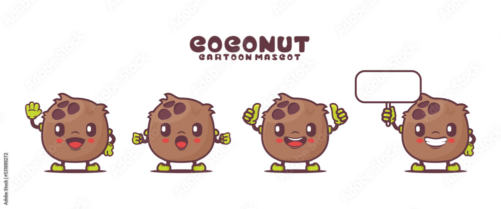 coconut cartoon mascot with different expressions coconut cartoon mascot with different expressions