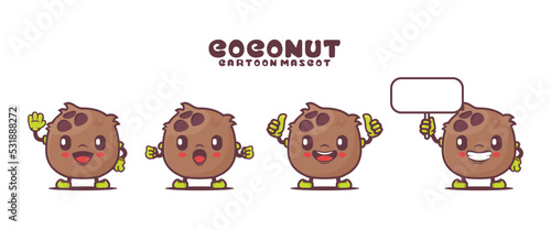 coconut cartoon mascot with different expressions