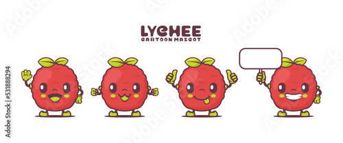 lychee cartoon mascot with different expressions