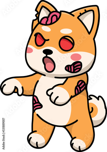 Vector illustration of a cute cartoon zombie dog isolated on a white background