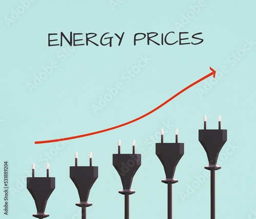 Illustration of power plugs, increasing prices for electricity,  expensive green energy, financial crisis, gas supply problems 