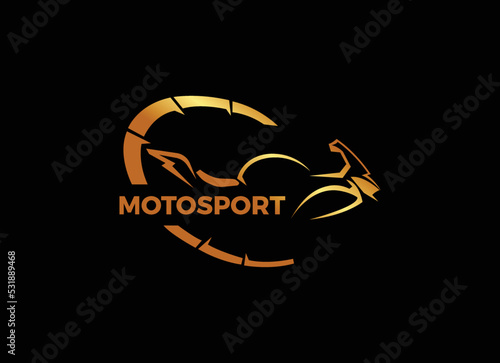 Motosport Logo Designs Inspiration. Motorcycle Logo in gold style