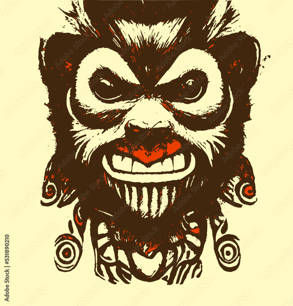 Crazy monkey looking straight, tattoo. Vector illustration Crazy monkey looking straight, tattoo. Vector illustration