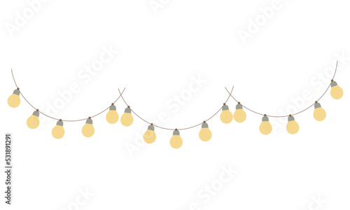 Garland with bulbs in boho style. Scandinavian style. Interior garland. Christmas light bulbs. Vector, flat illustration.