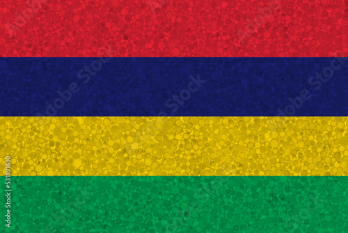 Flag of Mauritius on styrofoam texture. national flag painted on the surface of plastic foam