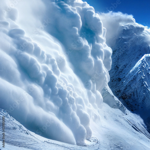 Fototapet Snow avalanche in mountain. Powerful Avalanche
