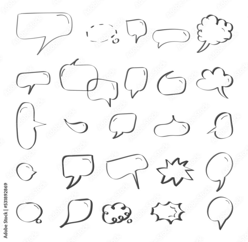 Set of different scribble hand drawn speech bubbles isolated on white background Set of different scribble hand drawn speech bubbles isolated on white background