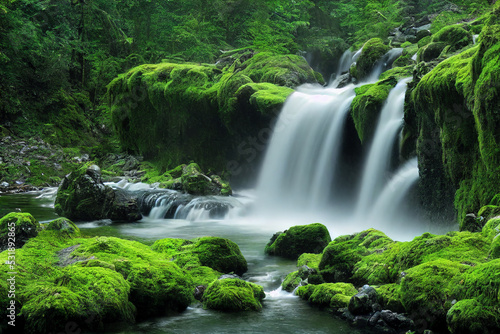 Fototapeta Naklejka Na Ścianę i Meble -  Waterfall cascades in a green forest