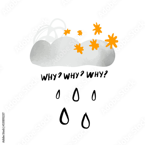 Why ink words and textured gray cloud, fashion collage graphic design for apparel and prints