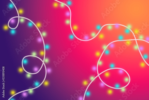 abstract string of colourful lights on red, orange and purple gradient background