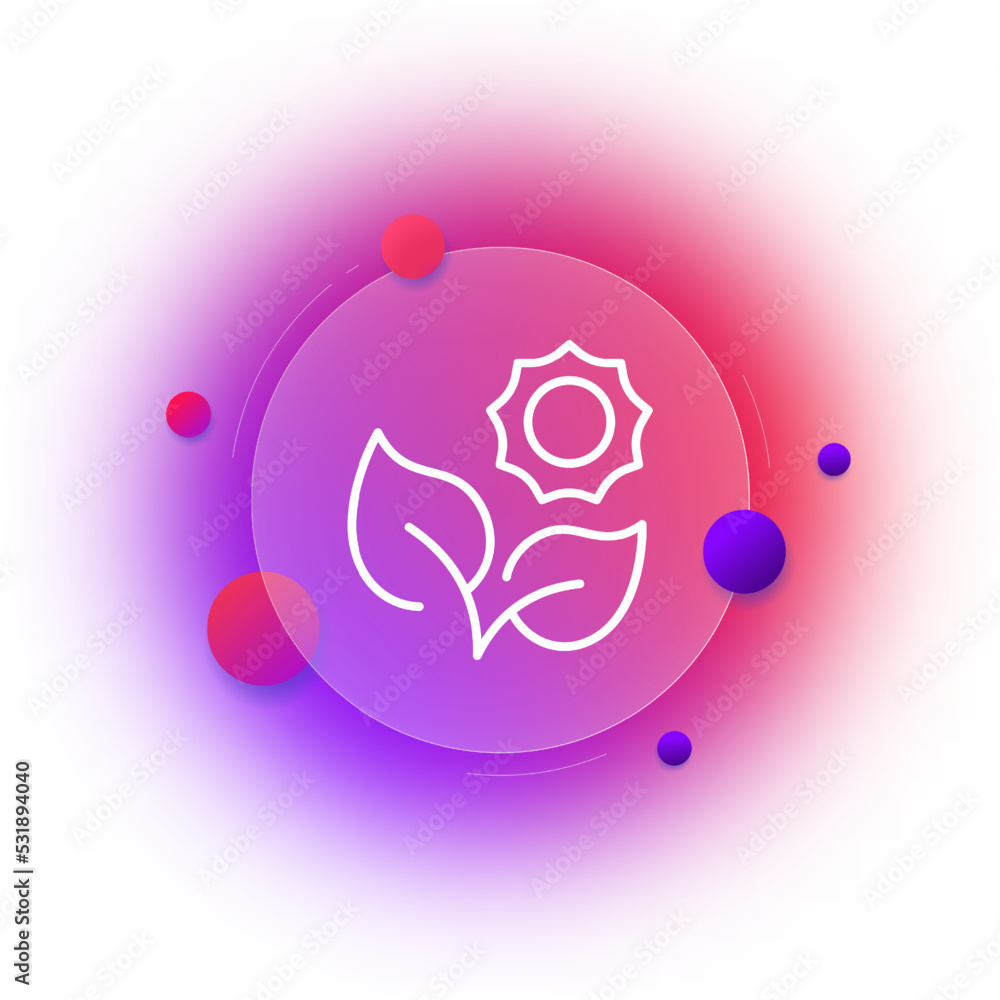 Fototapeta premium Flower line icon. Leaves, vegetarian, ecology, green, garden, grow, gardening, leaf, eco, vegetable, produce oxygen, chlorophyll, sunflower, plant. Nature concept. Glassmorphism. Vector line icon