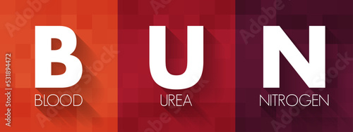 BUN Blood Urea Nitrogen - medical test that measures the amount of urea nitrogen found in blood, acronym text concept background