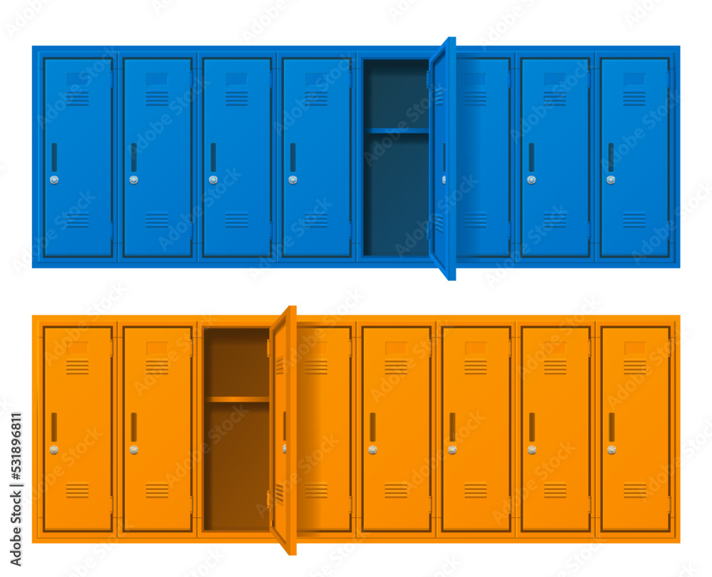 Realistic Detailed 3d Blue and Yellow School Gym Locker Set. Vector Realistic Detailed 3d Blue and Yellow School Gym Locker Set. Vector