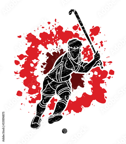 Field Hockey Sport Male Player Action Cartoon Graphic Vector