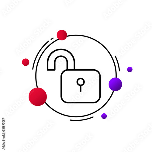 Open lock line icon. Unlock, blocking, hack, bypass the security system, private data protection, restricted access, shared folder, personal information. Privacy concept. Vector line icon for Business