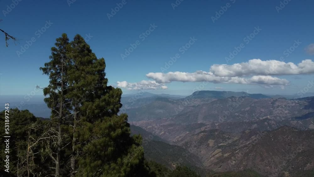 Reverse aerial shot of mountains in Sierra de Juarez in Oaxaca, Mexico Reverse aerial shot of mountains in Sierra de Juarez in Oaxaca, Mexico