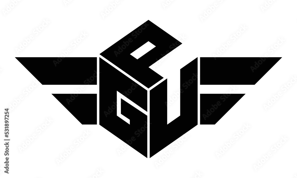 Pgu Three Letter Gaming Logo In Polygon Cube Shape Logo Design Vector