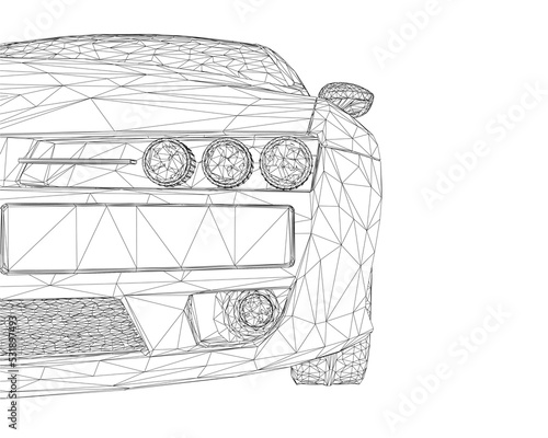 Polygonal wireframe of the front of the car from black lines isolated on a white background. Front view. 3D. Vector illustration.