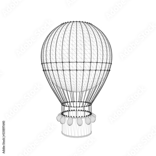 Hot air balloon wireframe from black lines isolated on white background. Front view. 3D. Vector illustration.