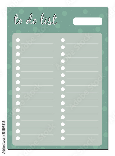 Diary page, to-do list. Vector design for daily planner, to-do list, plans.