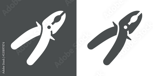 Logo pliers. Silueta de herramienta alicates en fondo gris y fondo blanco photo