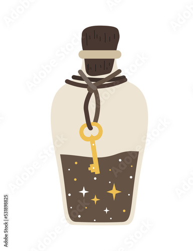 Collection of vector magic fairy tale elements, icons and illustrations. Bottle with potion.