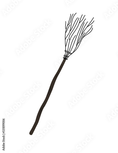 Collection of vector magic fairy tale elements, icons and illustrations. Broom.