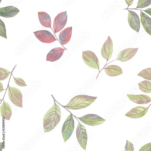 Abstract leaves with branches  seamless botanical pattern. watercolor leaves collected in an ornament for design  baking and wallpaper.