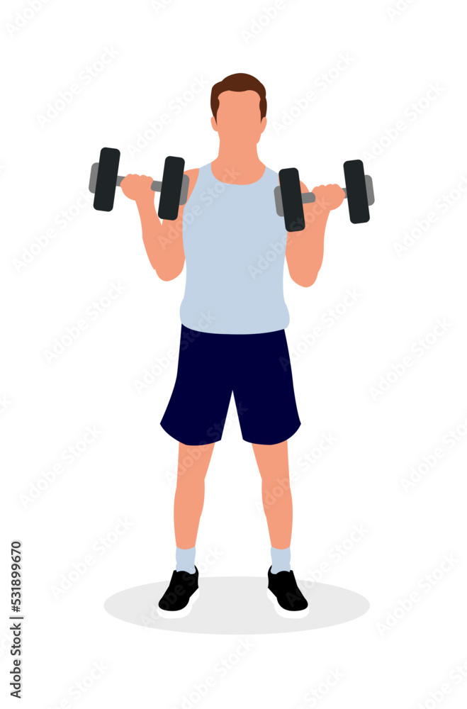 Vector illustration of a man holding dumbbells and training his arms. Vector illustration of a man holding dumbbells and training his arms.