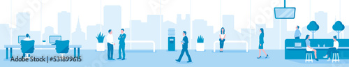 Modern office and workers horizontal vector illustration