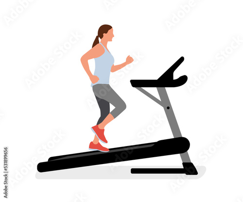 Vector illustration of a woman running on a treadmill.