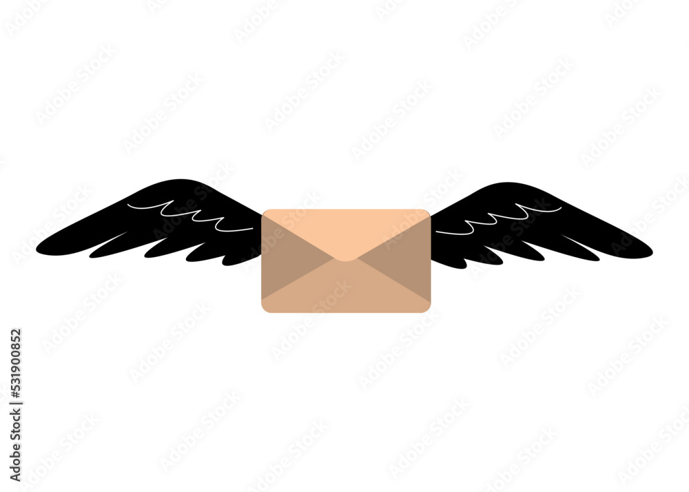 Naklejka premium Collection of vector magic fairy tale elements, icons and illustrations. Envelope with wings.