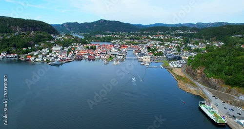 Flekkefjord Norway bay fjord and marina aerial image HDR HFR footage photo