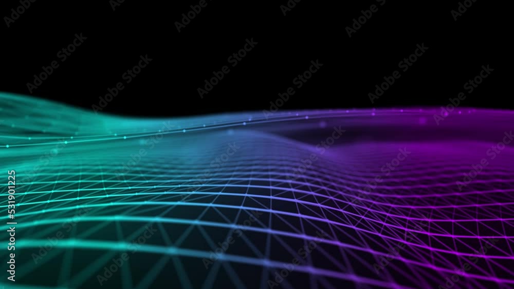 Futuristic technology wave. Digital cyberspace. Abstract wave with moving particles on a colors background. Big data analytics. 3d rendering. Futuristic technology wave. Digital cyberspace. Abstract wave with moving particles on a colors background. Big data analytics. 3d rendering.